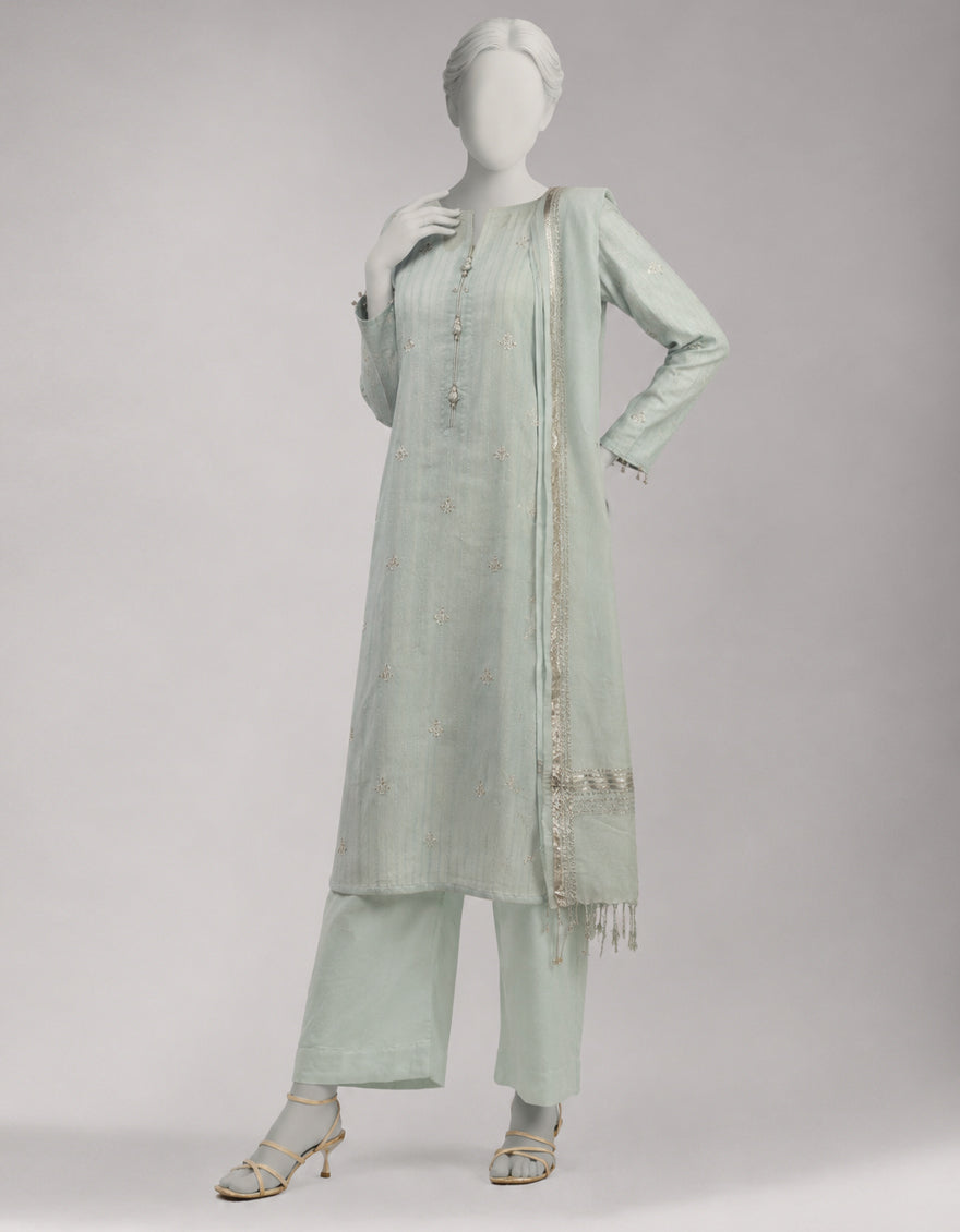 Lawn Blue Unstitched Suit - J. Junaid Jamshed
