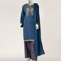 Lawn Blue Stitched Suit - J. Junaid Jamshed