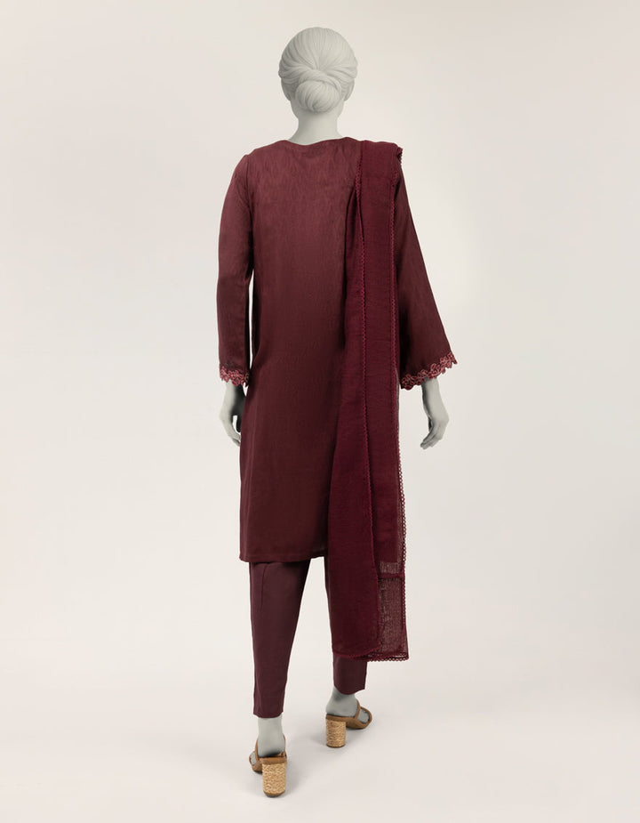 Dobby Maroon Stitched Suit - J. Junaid Jamshed