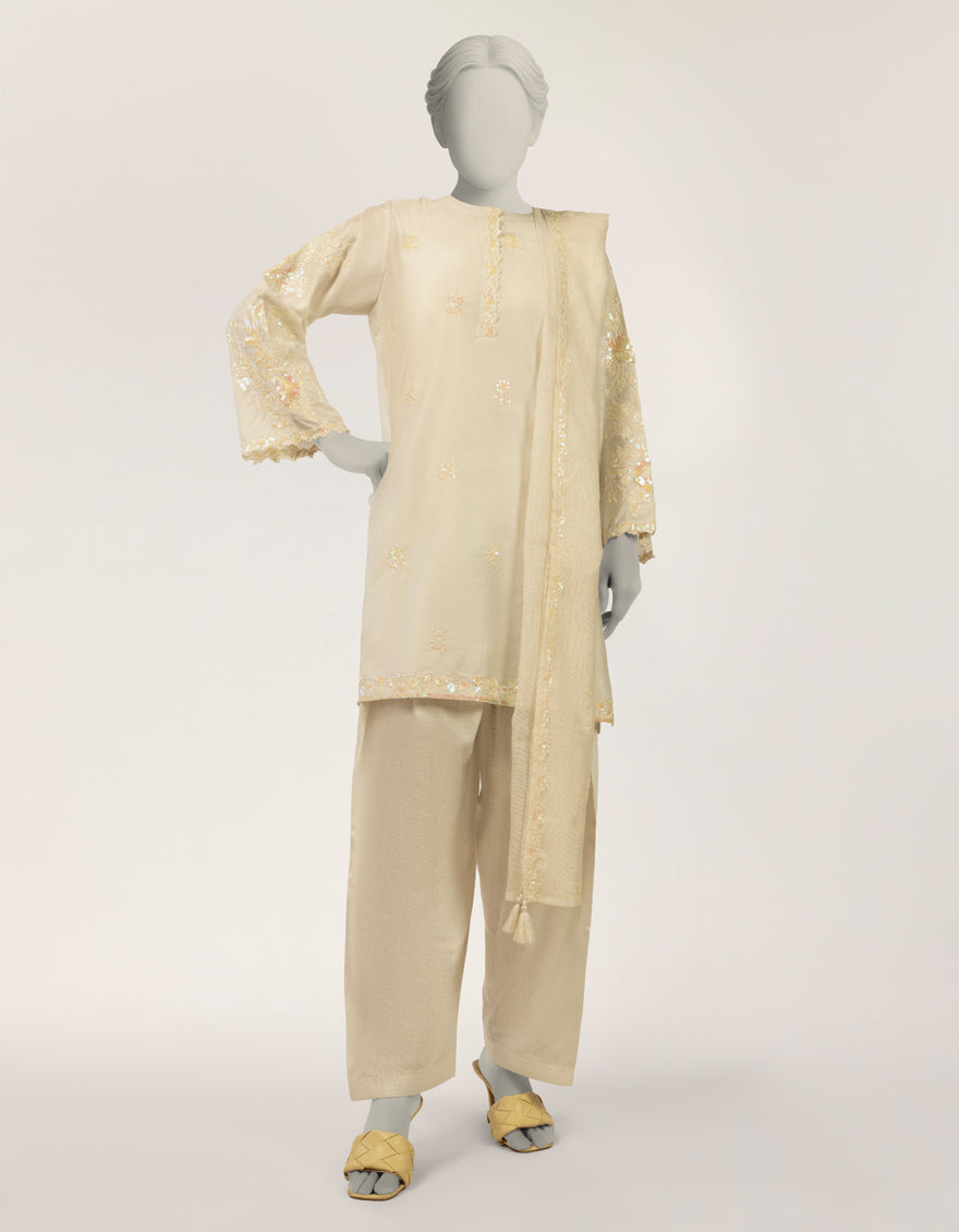 Cotton Silk Off White Stitched Suit - J. Junaid Jamshed