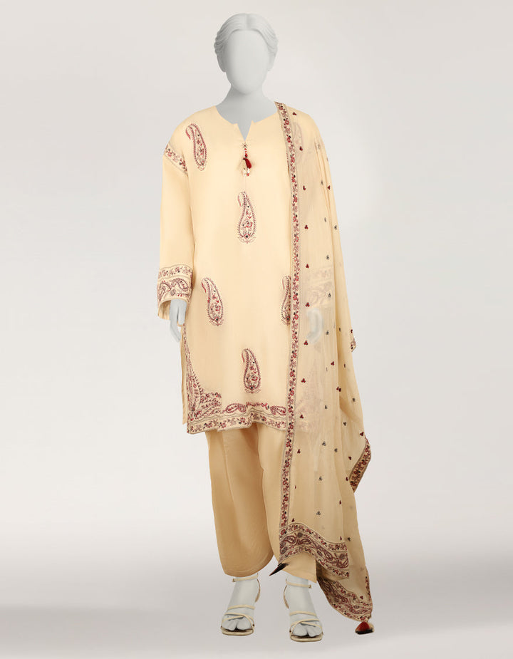 Lawn Beige Stitched Suit - J. Junaid Jamshed