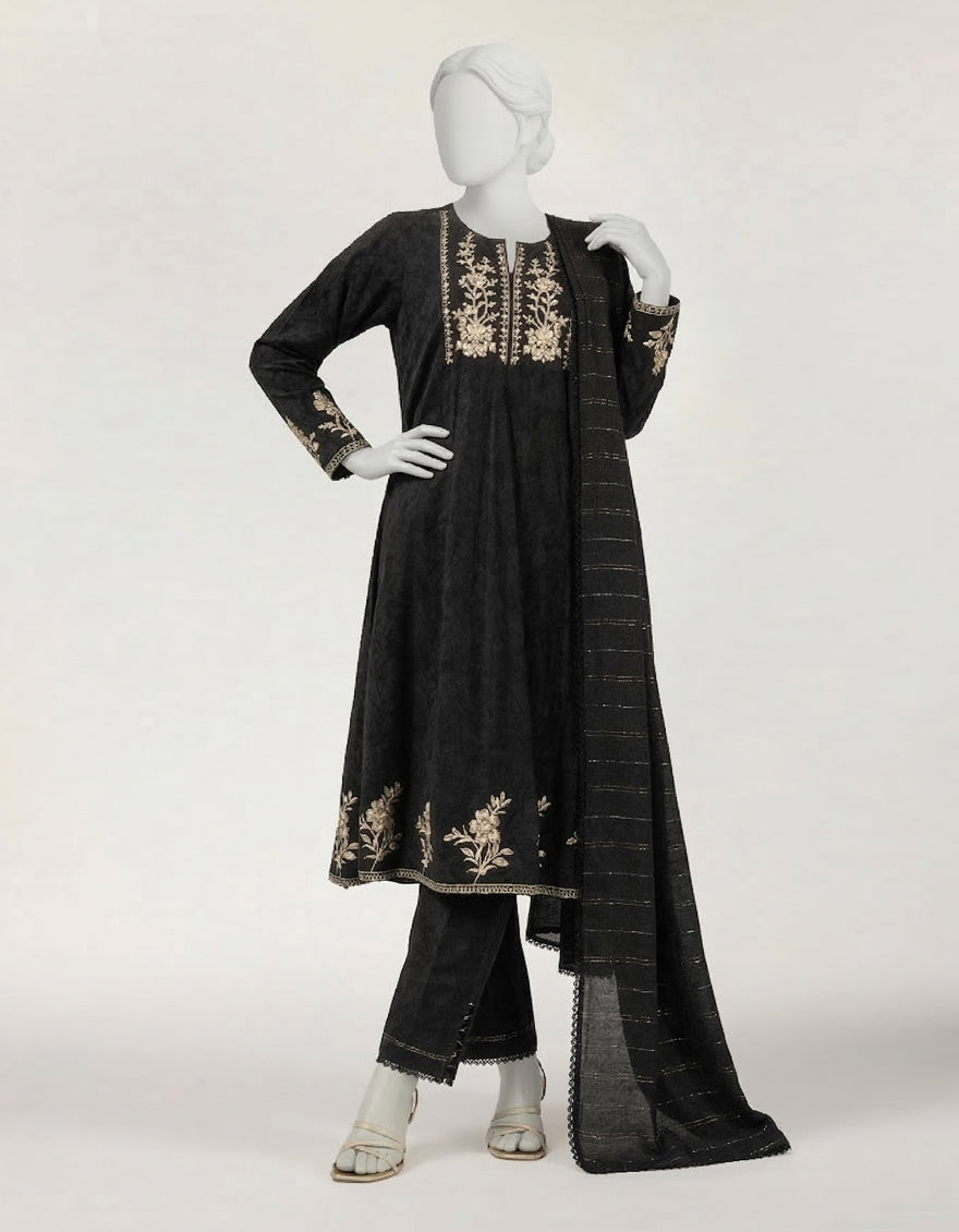 Dobby Black Stitched Suit - J. Junaid Jamshed