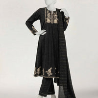 Dobby Black Stitched Suit - J. Junaid Jamshed