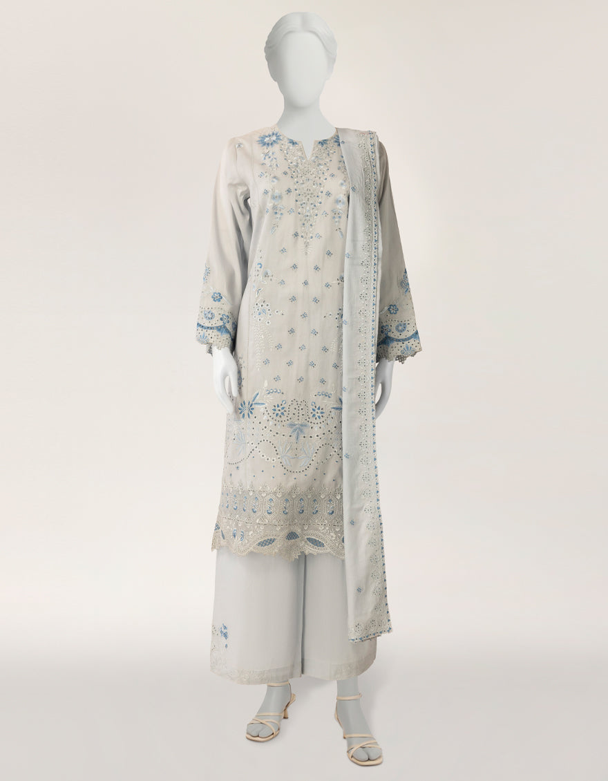 Lawn Blue Stitched Suit - J. Junaid Jamshed