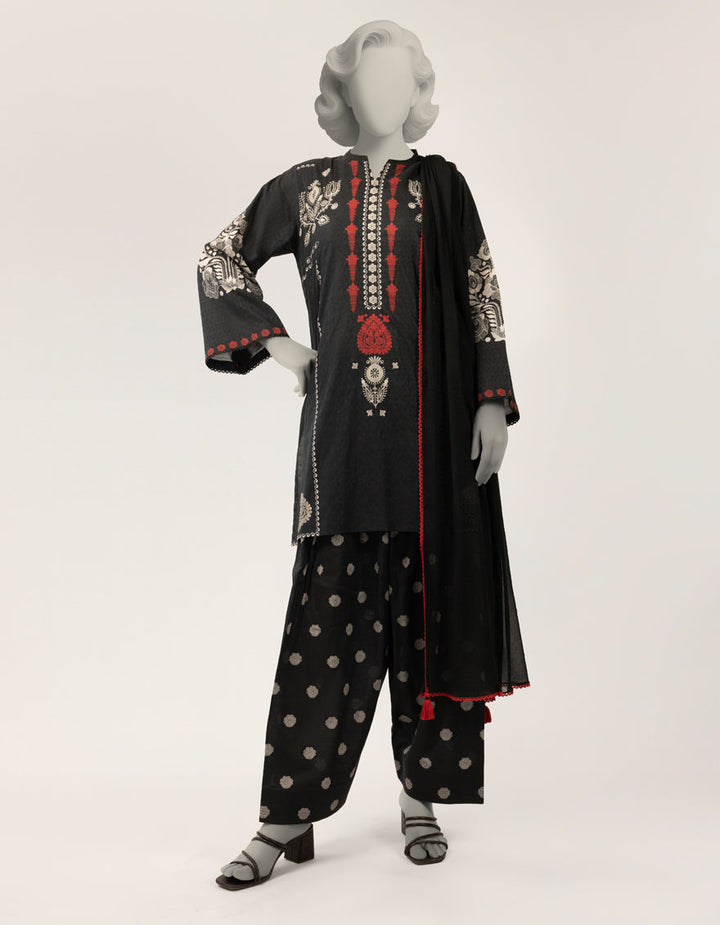 Dobby Black Stitched Suit - J. Junaid Jamshed