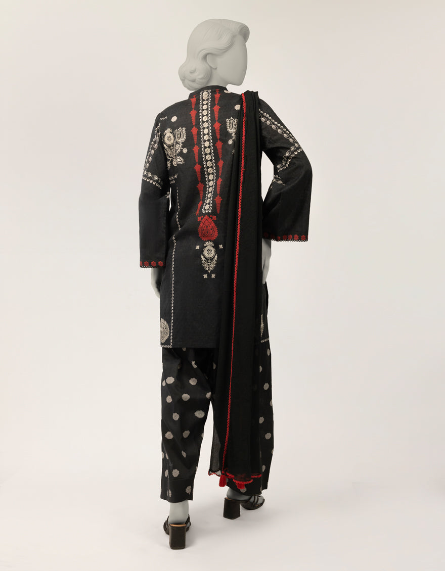 Dobby Black Stitched Suit - J. Junaid Jamshed