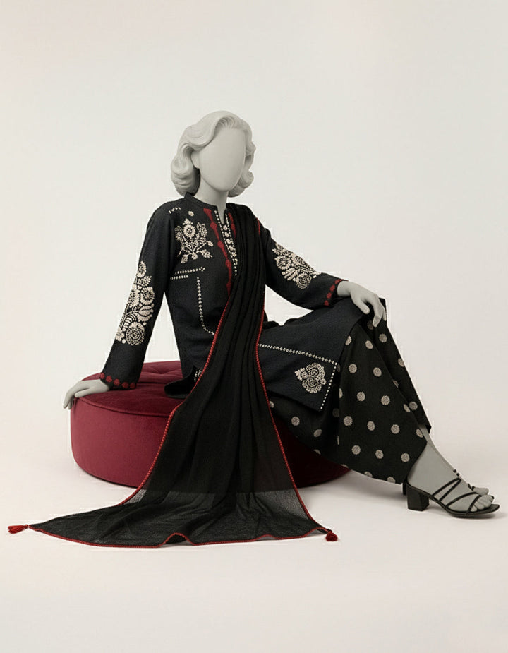 Dobby Black Stitched Suit - J. Junaid Jamshed
