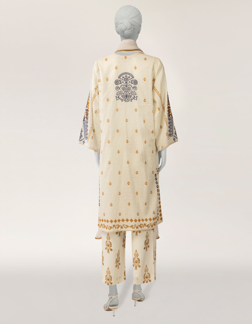 Lawn Off White Stitched Suit - J. Junaid Jamshed