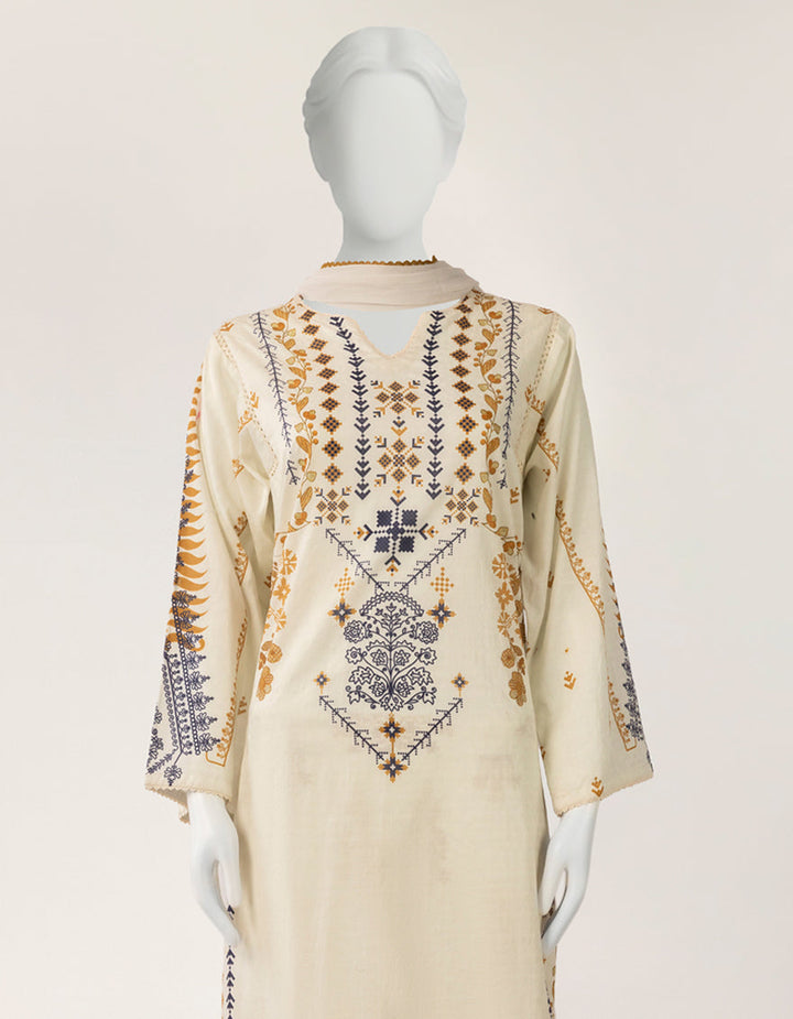 Lawn Off White Stitched Suit - J. Junaid Jamshed