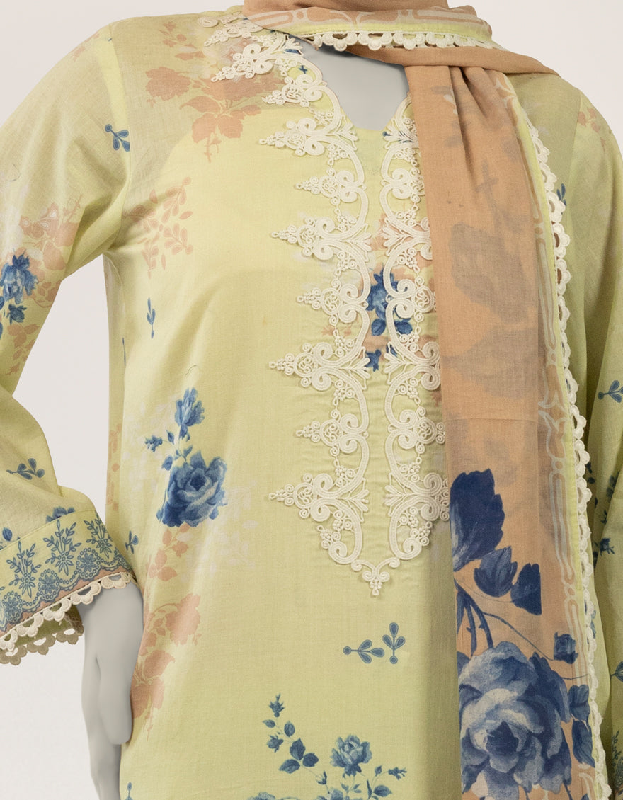 Lawn Green Stitched Suit - J. Junaid Jamshed