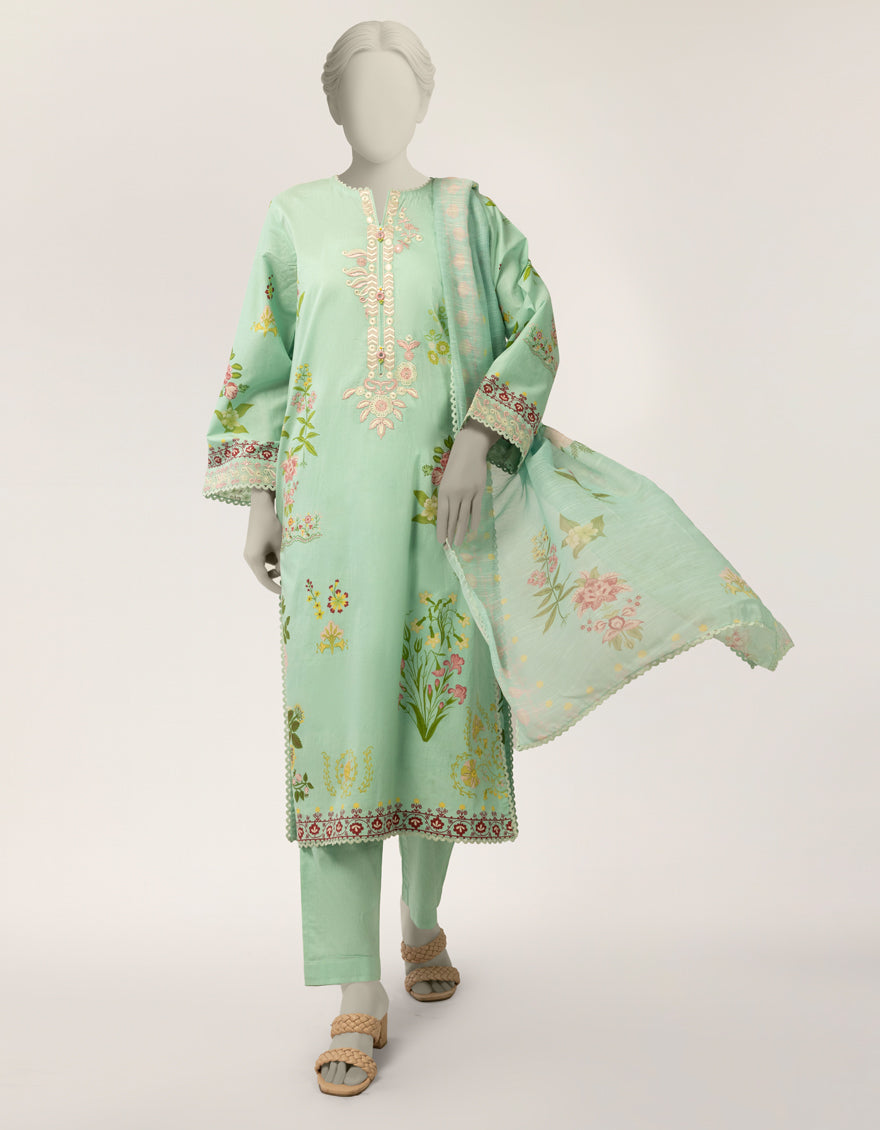 Lawn Green Stitched Suit - J. Junaid Jamshed