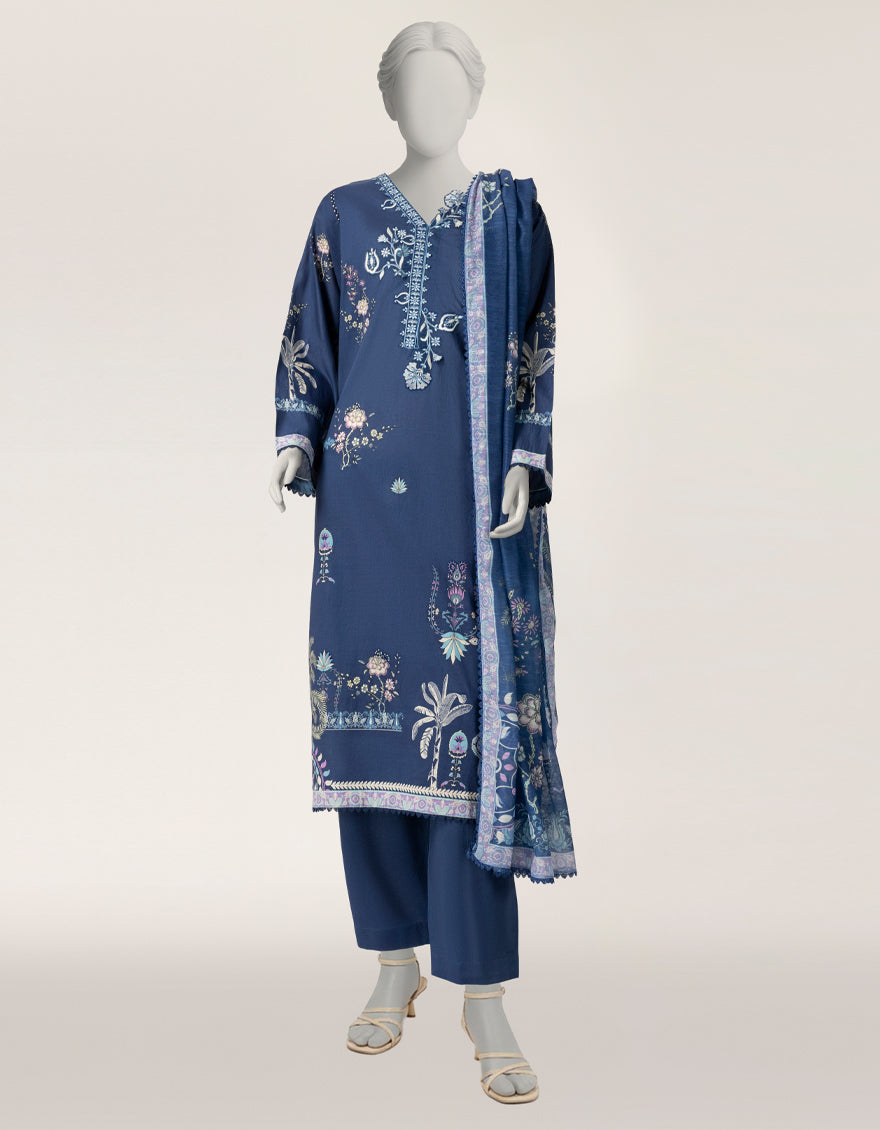 Lawn Blue Stitched Suit - J. Junaid Jamshed