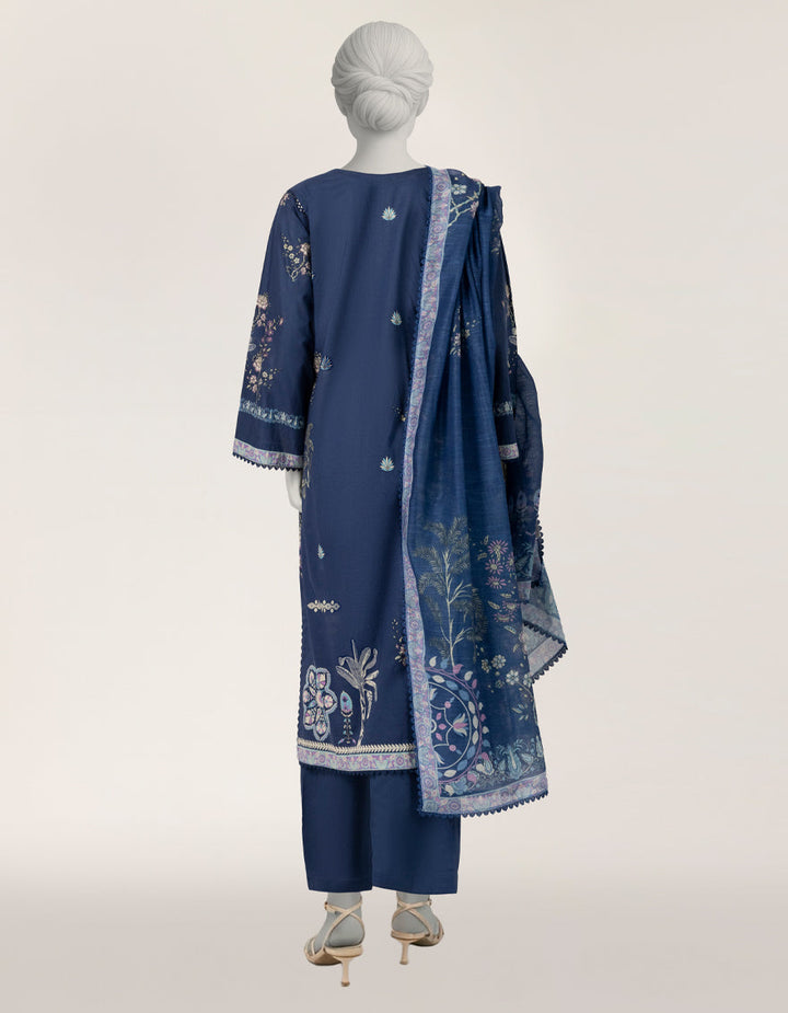 Lawn Blue Stitched Suit - J. Junaid Jamshed