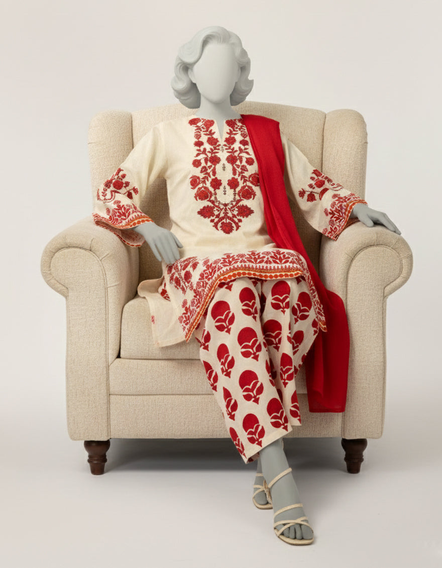 Dobby White Stitched Suit - J. Junaid Jamshed