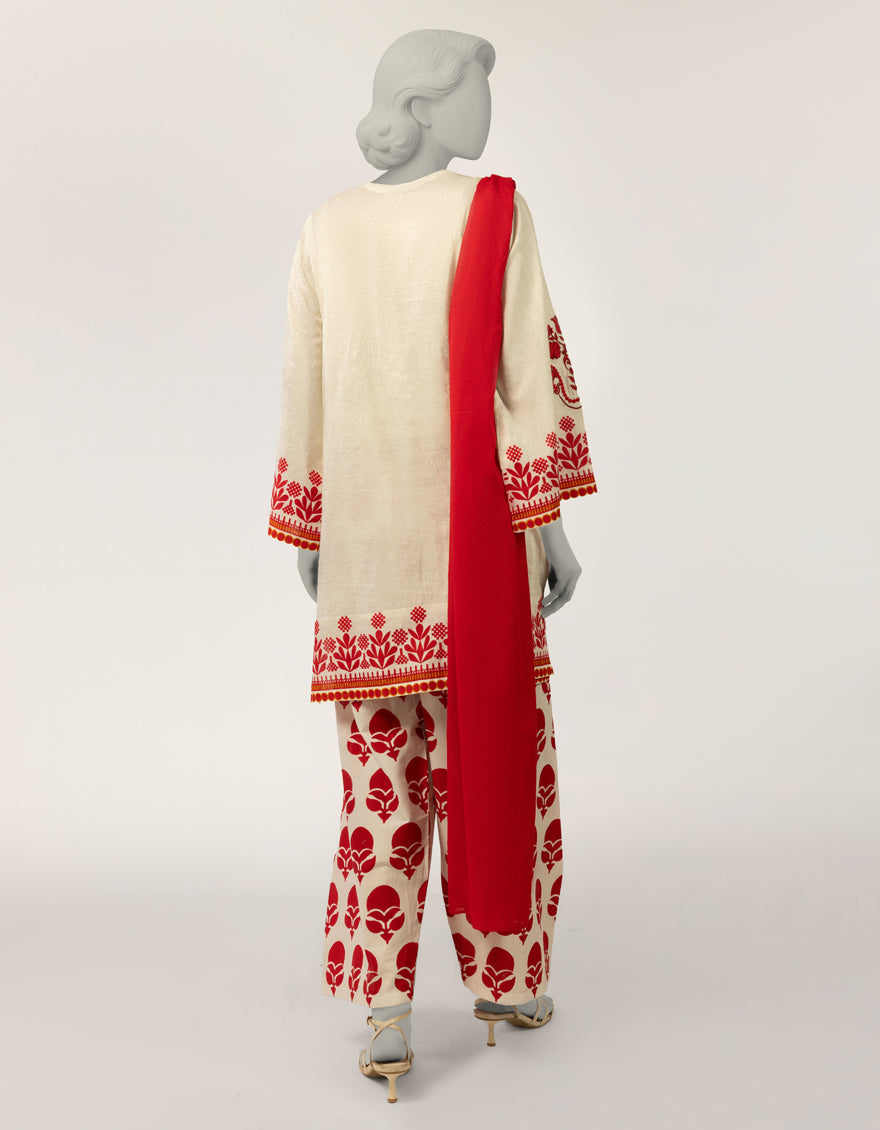 Dobby White Stitched Suit - J. Junaid Jamshed