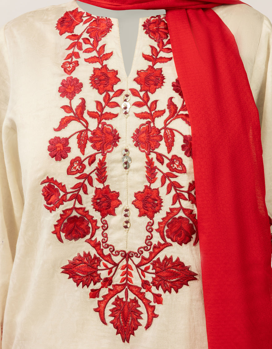Dobby White Stitched Suit - J. Junaid Jamshed