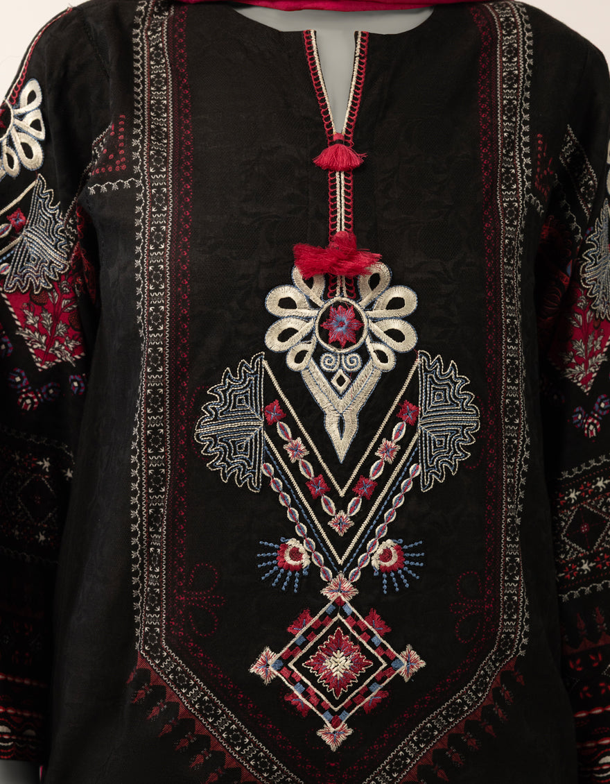 Dobby Black Stitched Suit - J. Junaid Jamshed