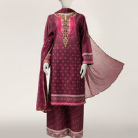 Cotton Silk Maroon Stitched Suit - J. Junaid Jamshed