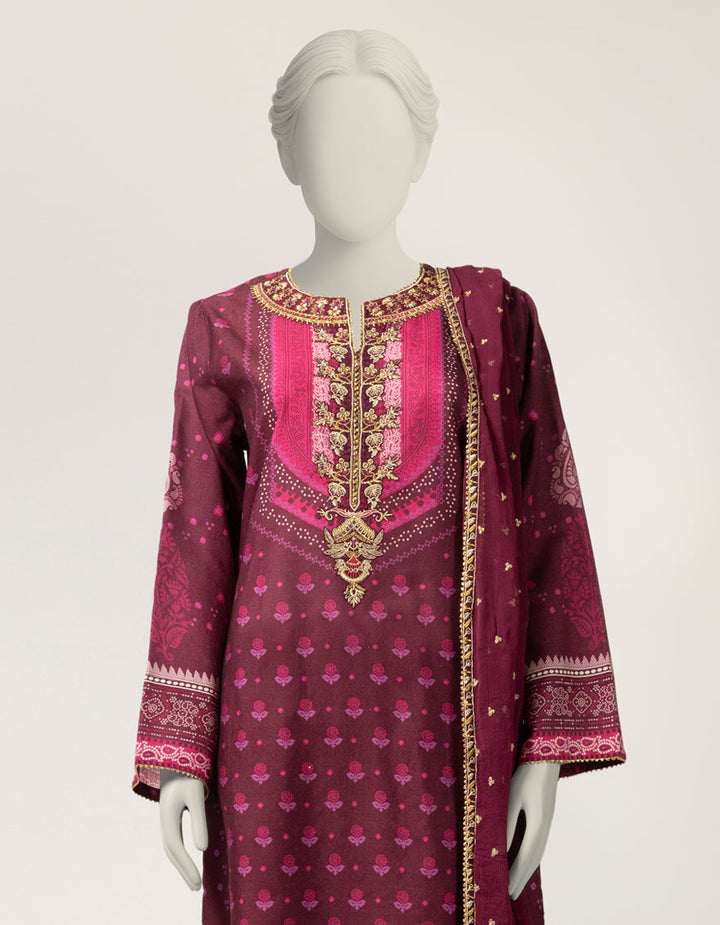 Cotton Silk Maroon Stitched Suit - J. Junaid Jamshed