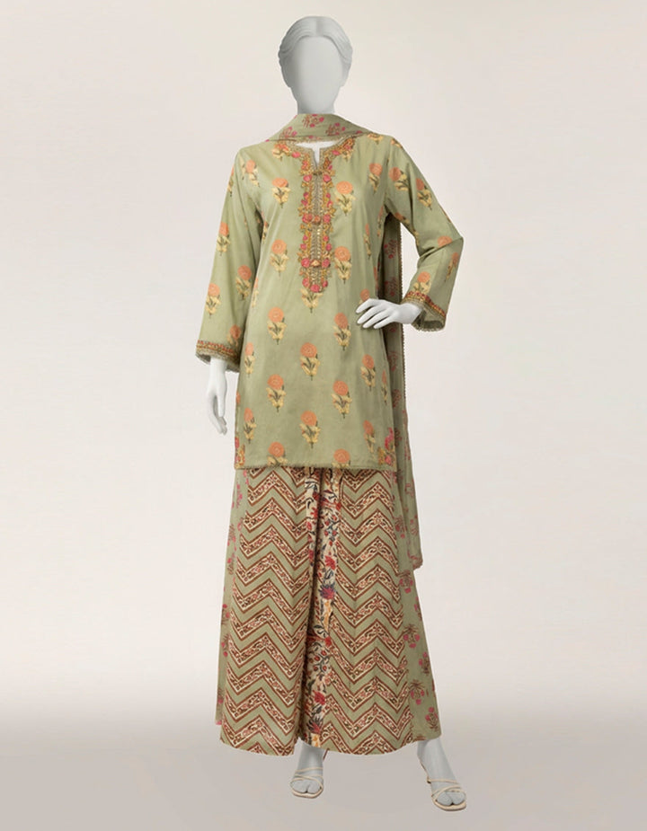 Lawn Green Stitched Suit - J. Junaid Jamshed