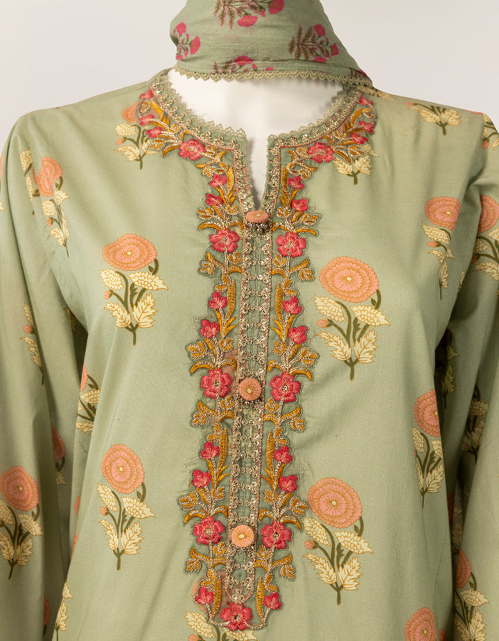 Lawn Green Stitched Suit - J. Junaid Jamshed