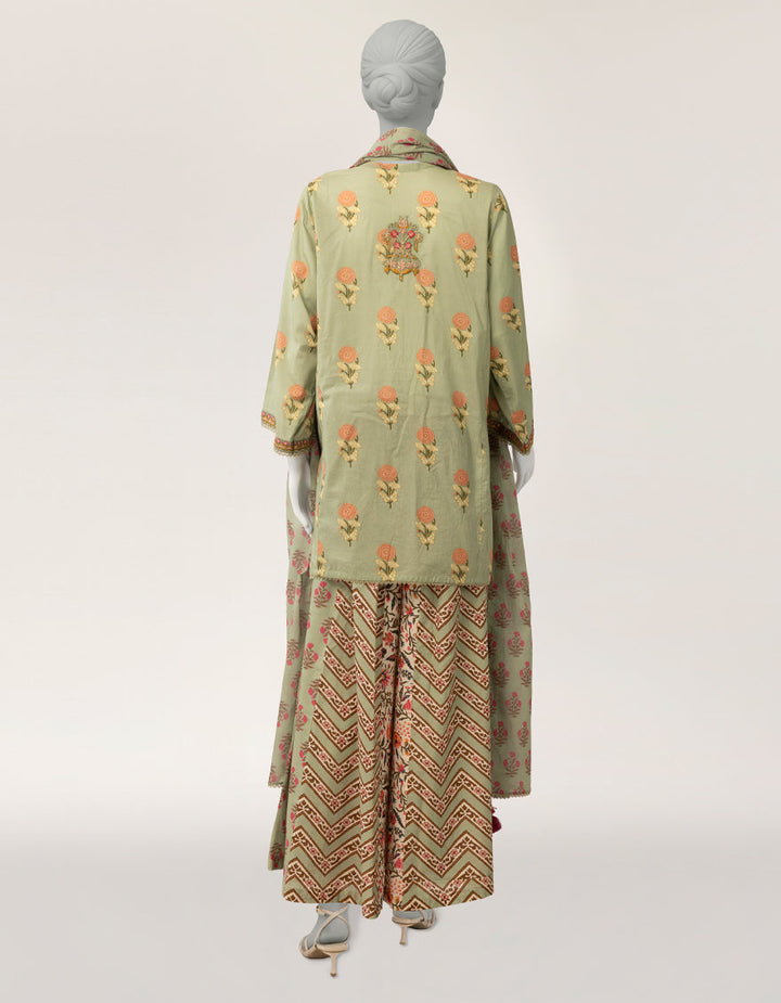 Lawn Green Stitched Suit - J. Junaid Jamshed