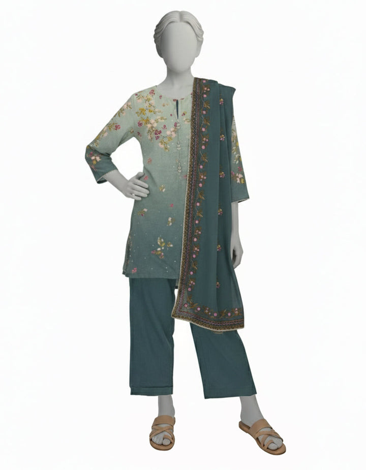 Maple Silk Blue Stitched Suit - J. Junaid Jamshed
