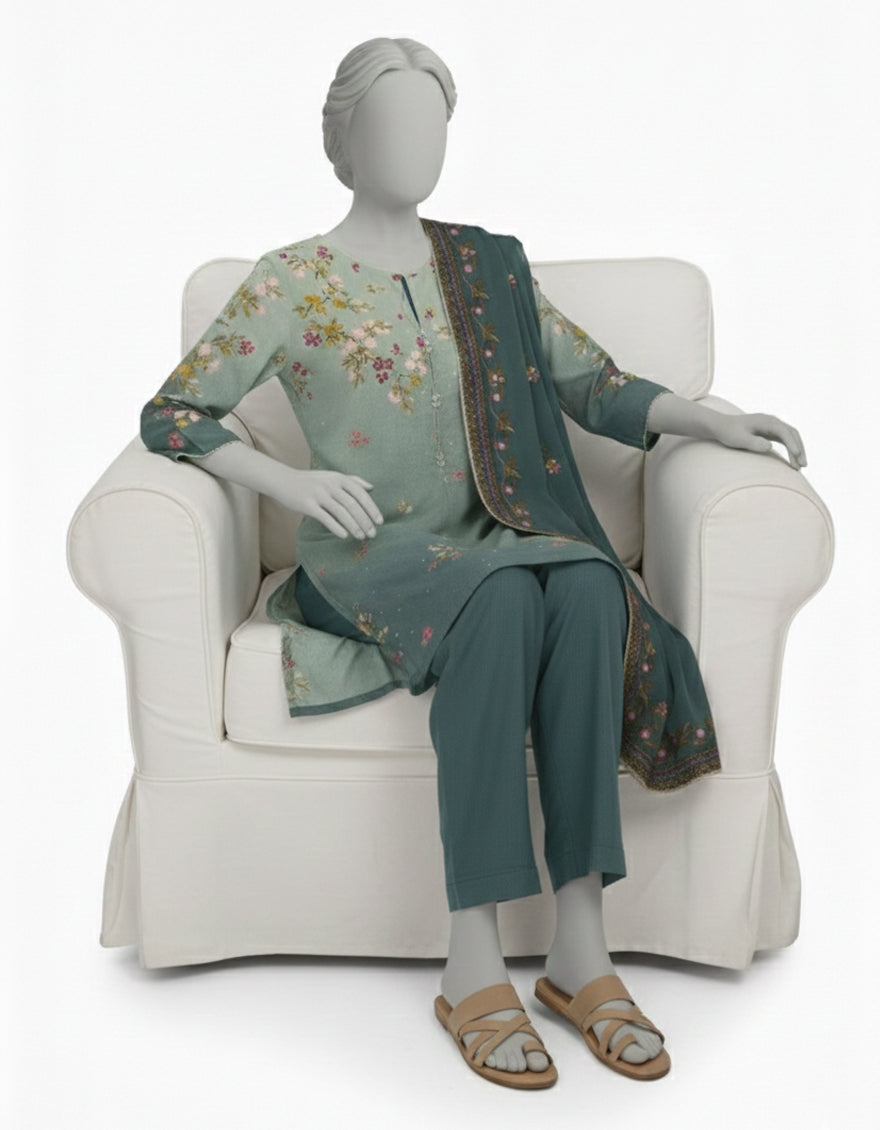 Maple Silk Blue Stitched Suit - J. Junaid Jamshed