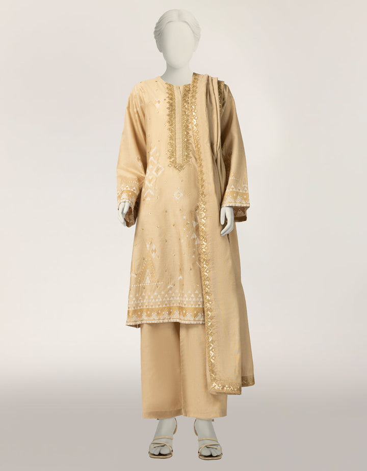 Cotton Silk Beige Stitched Suit - J. Junaid Jamshed