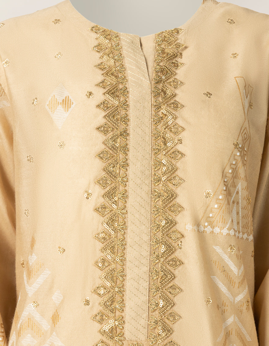 Cotton Silk Beige Stitched Suit - J. Junaid Jamshed
