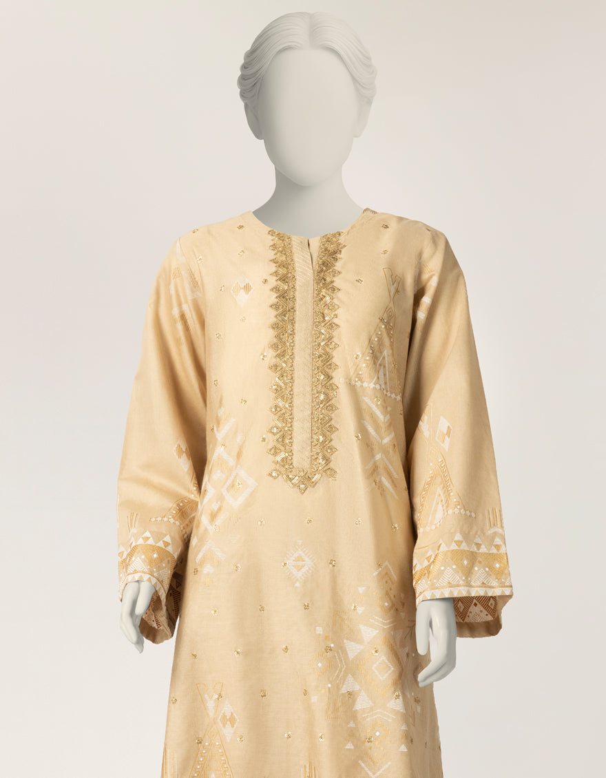 Cotton Silk Beige Stitched Suit - J. Junaid Jamshed
