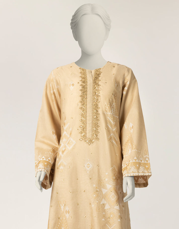 Cotton Silk Beige Stitched Suit - J. Junaid Jamshed