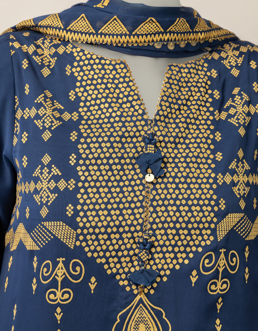 Maple Silk Blue Stitched Suit - J. Junaid Jamshed