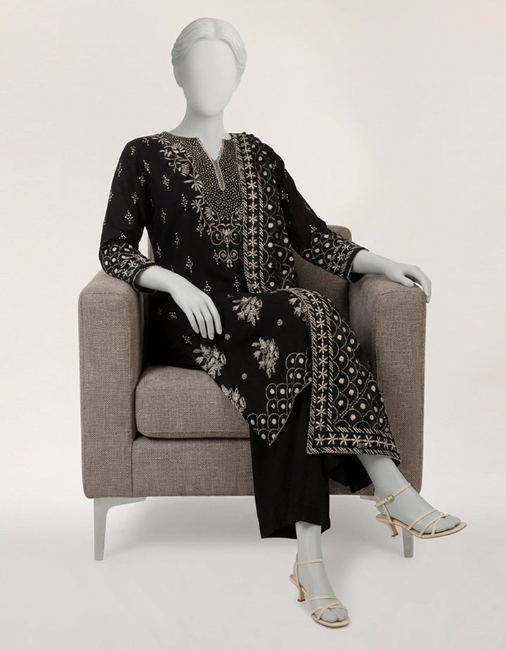 Maple Silk Black Stitched Suit - J. Junaid Jamshed