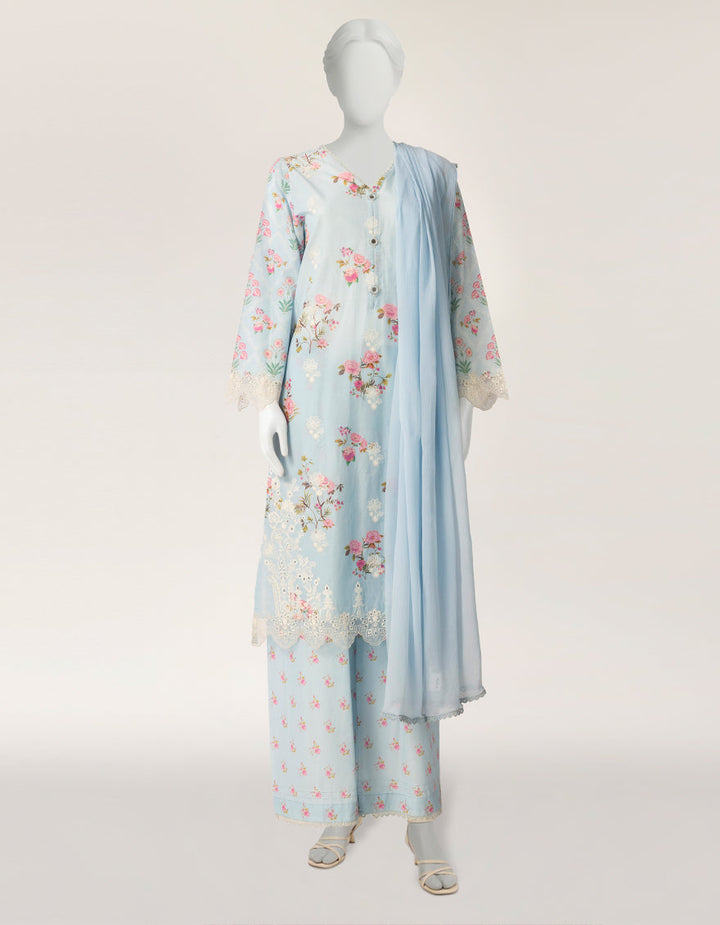 Lawn Silk Blue Stitched Suit - J. Junaid Jamshed
