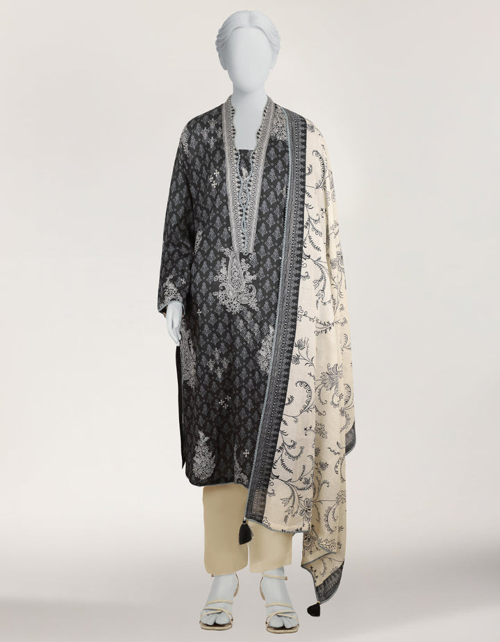 Lawn Black Stitched Suit - J. Junaid Jamshed