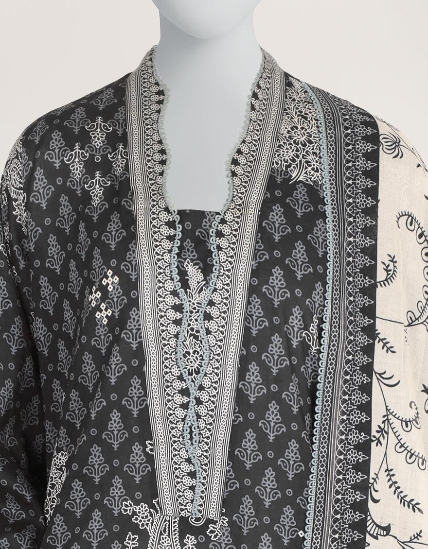 Lawn Black Stitched Suit - J. Junaid Jamshed