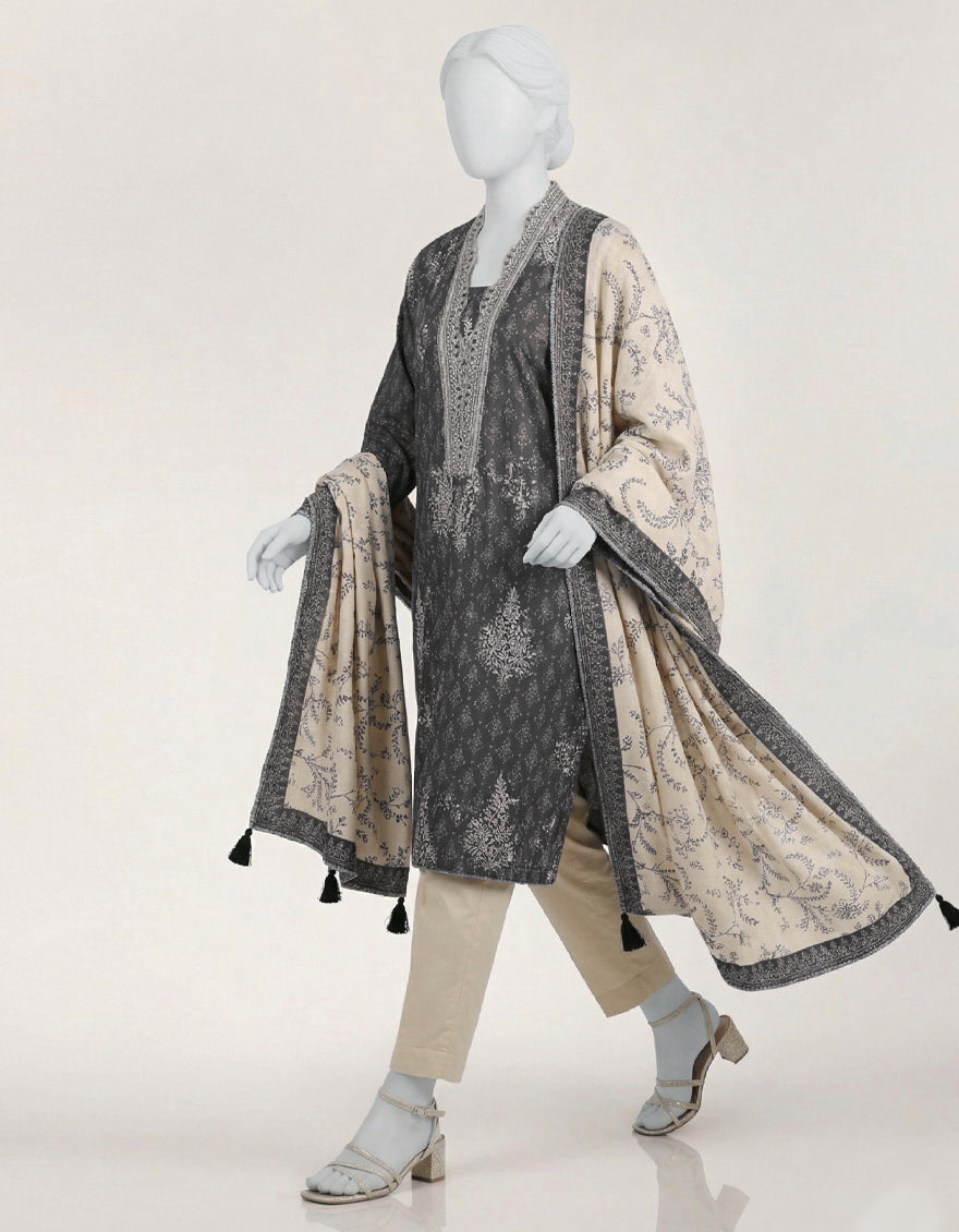 Lawn Black Stitched Suit - J. Junaid Jamshed