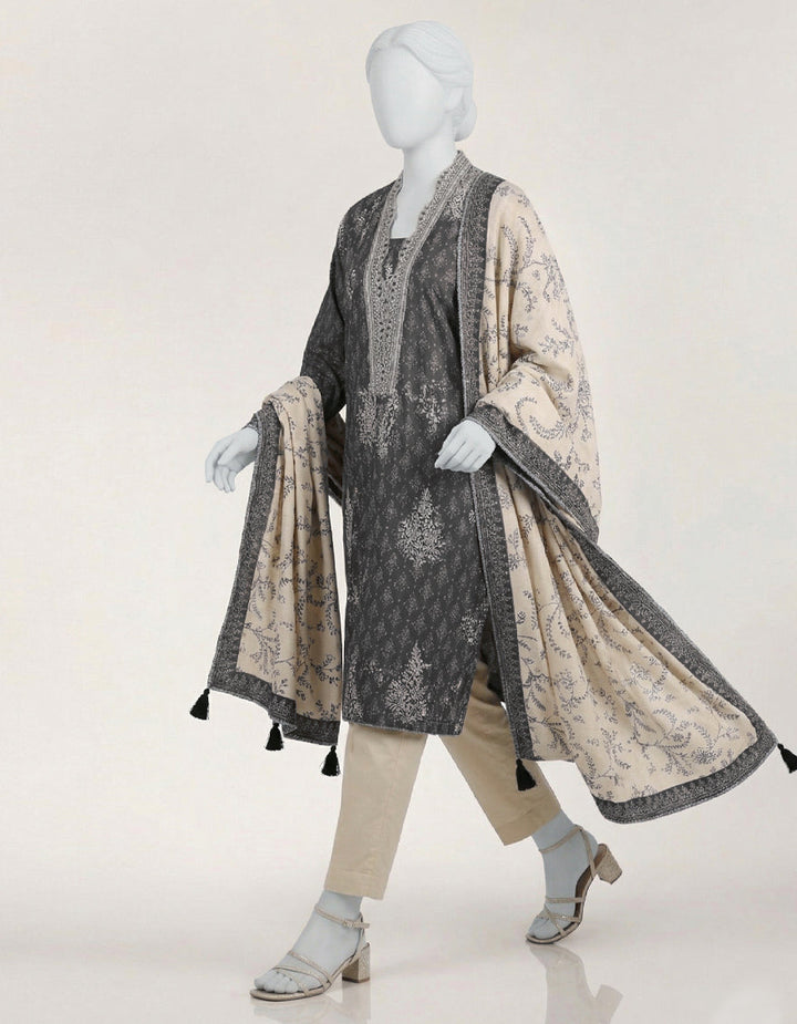 Lawn Black Stitched Suit - J. Junaid Jamshed