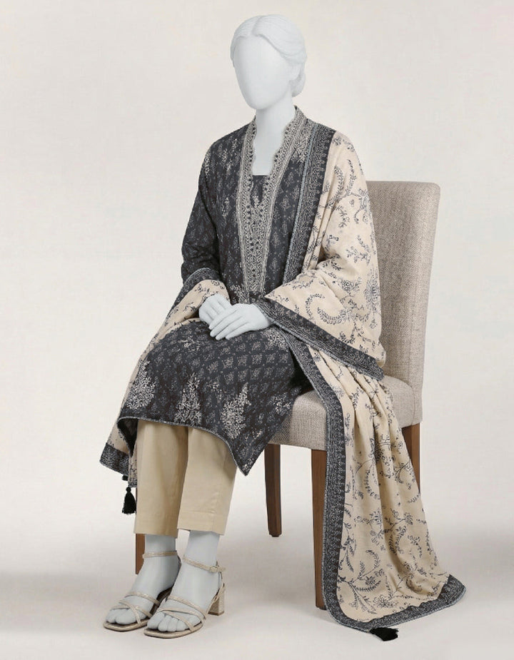 Lawn Black Stitched Suit - J. Junaid Jamshed