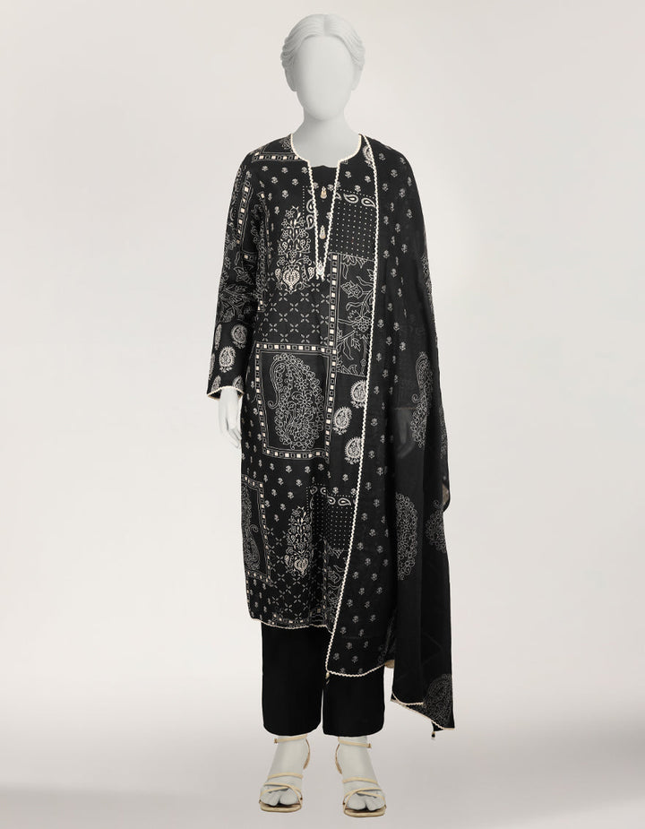 Lawn Black Stitched Suit - J. Junaid Jamshed