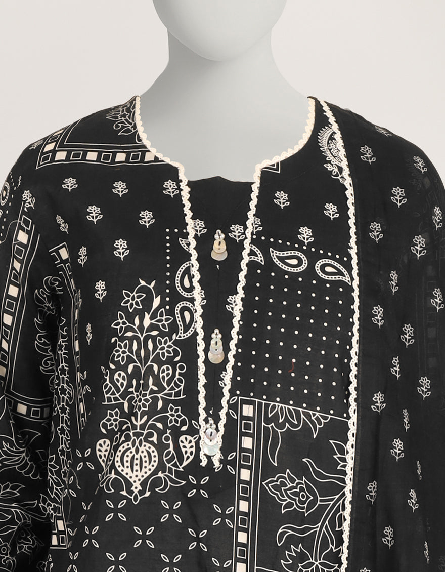 Lawn Black Stitched Suit - J. Junaid Jamshed