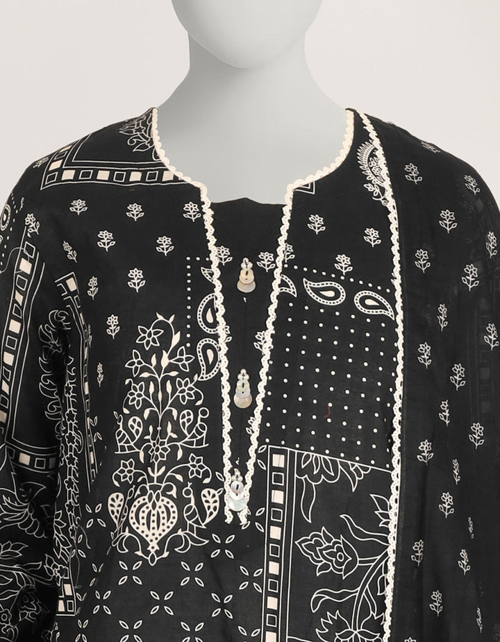 Lawn Black Stitched Suit - J. Junaid Jamshed