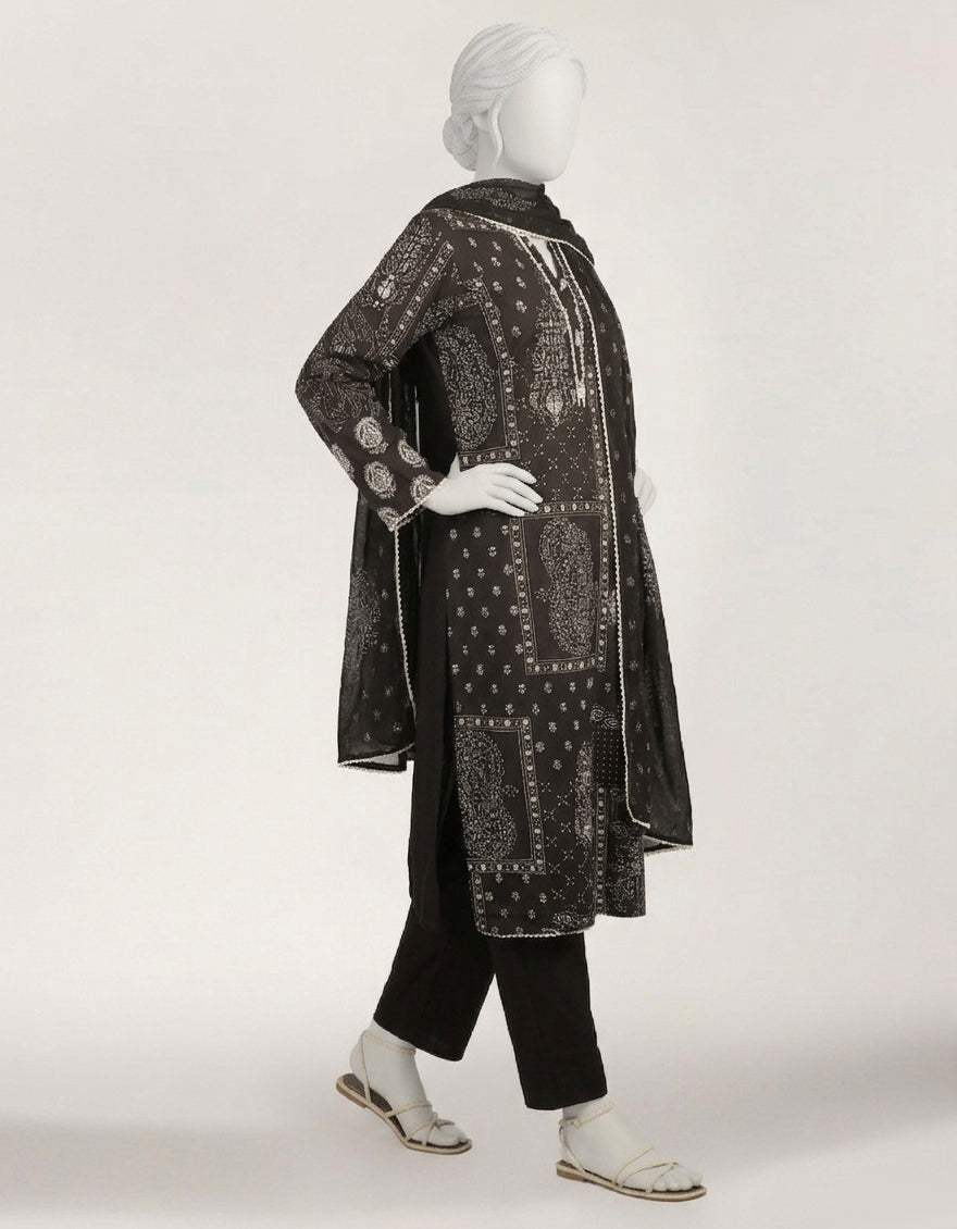 Lawn Black Stitched Suit - J. Junaid Jamshed