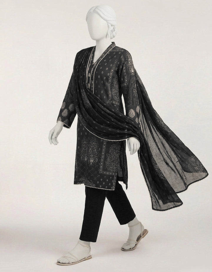 Lawn Black Stitched Suit - J. Junaid Jamshed