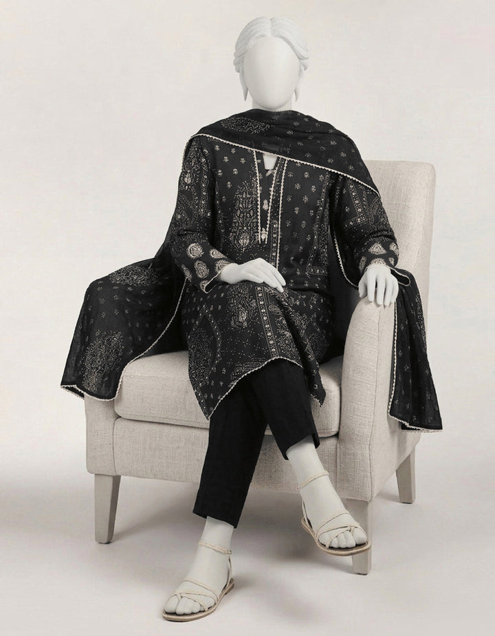 Lawn Black Stitched Suit - J. Junaid Jamshed