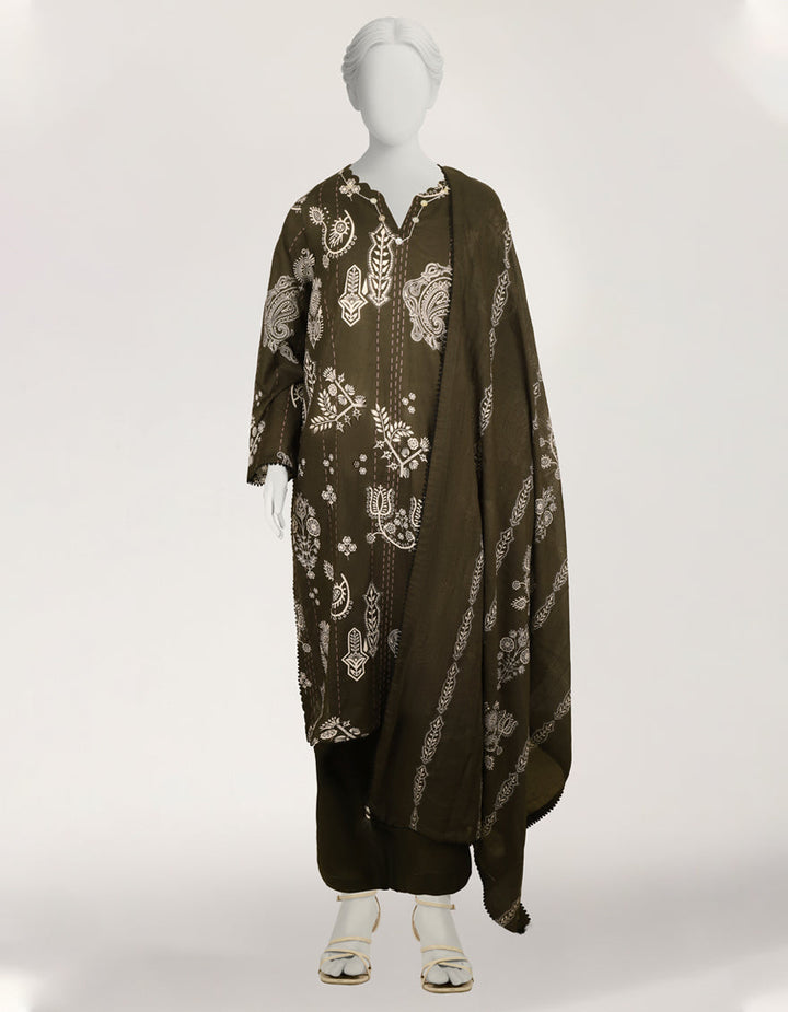 Lawn Charcoal Stitched Suit - J. Junaid Jamshed