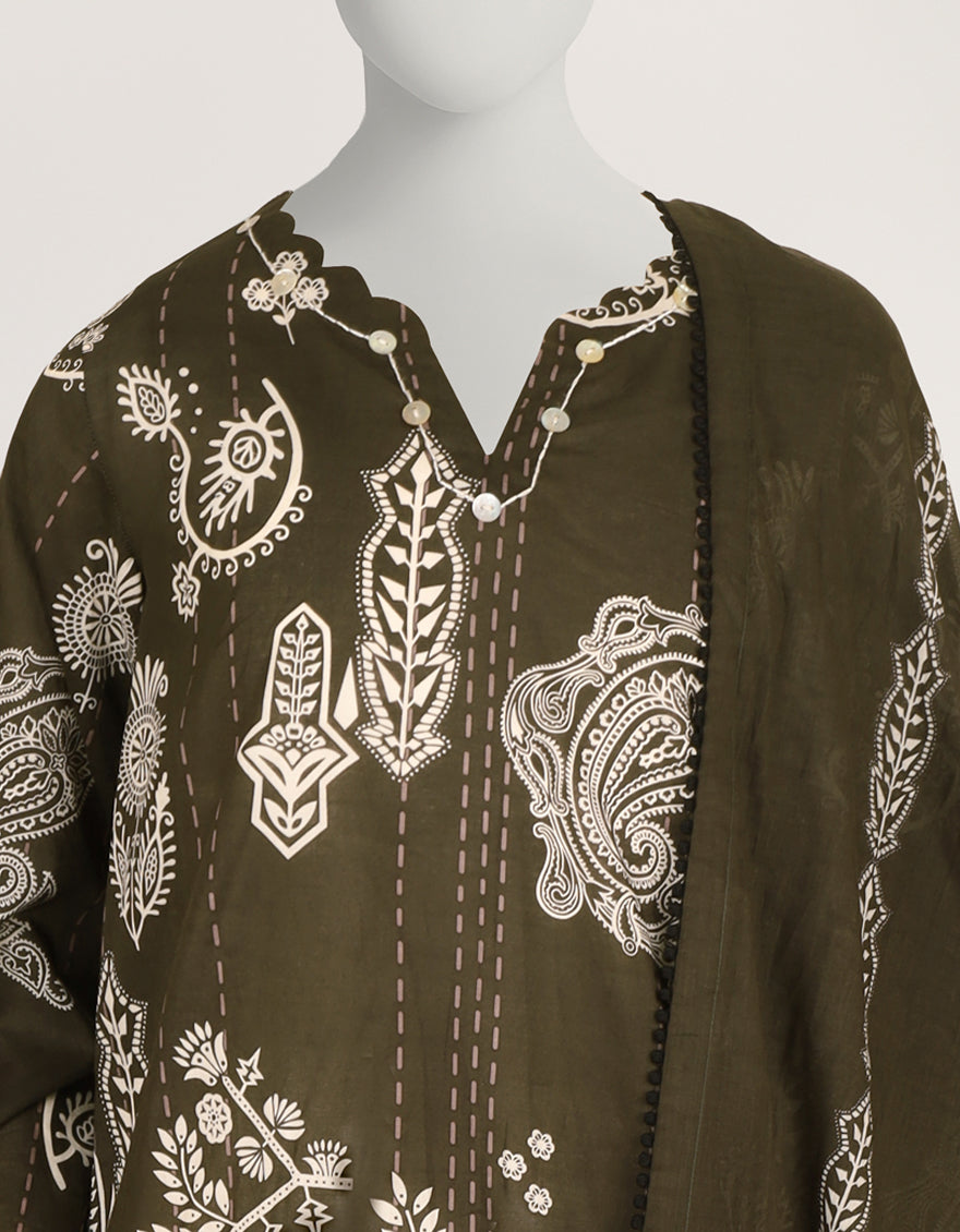 Lawn Charcoal Stitched Suit - J. Junaid Jamshed