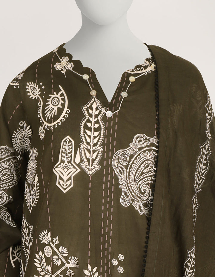 Lawn Charcoal Stitched Suit - J. Junaid Jamshed