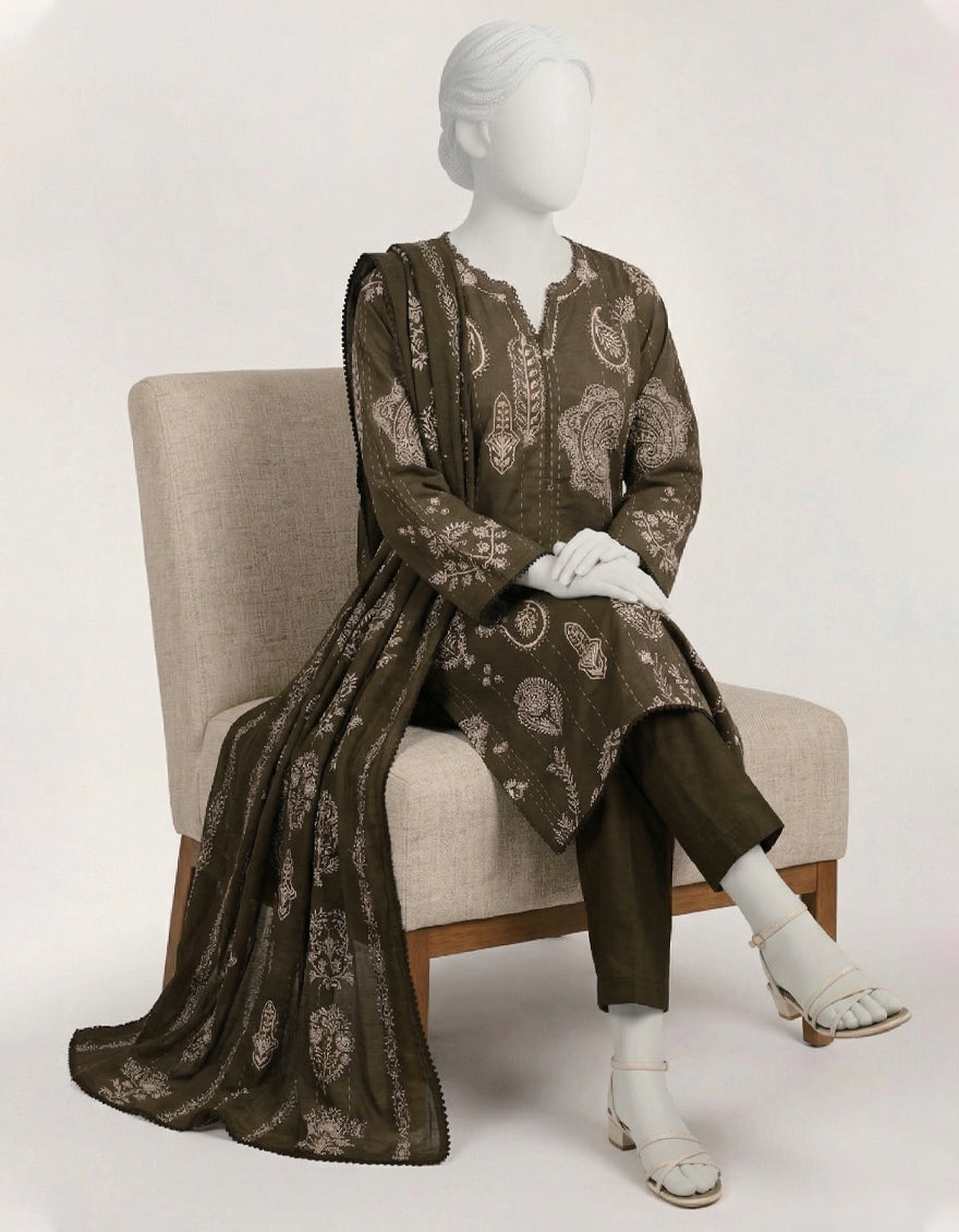 Lawn Charcoal Stitched Suit - J. Junaid Jamshed